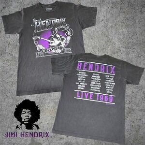 American Classics Mens Jimi Hendrix Live 1969 Graphic T-Shirt Charcoal Medium